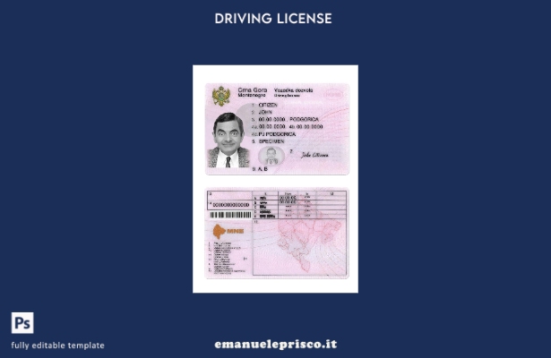 verified style modello di patente di guida montenegrina in stile verificato template